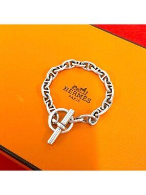 Hermes Vintage Chaine D'ancre PM 18 Links Cursive 925 Sterling Silver Bracelet